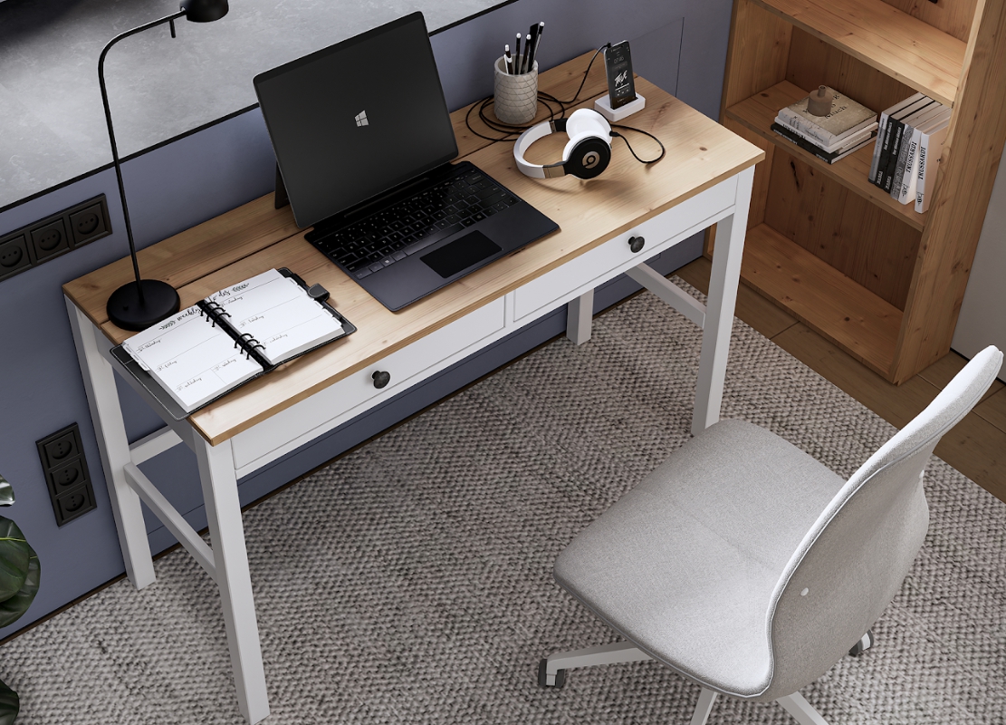HEMNES ХЕМНЭС  КЫМОР Стол c 2 ящиками белый/светло-коричневый