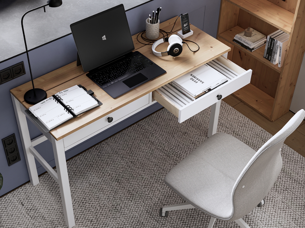 HEMNES ХЕМНЭС  КЫМОР Стол c 2 ящиками белый/светло-коричневый