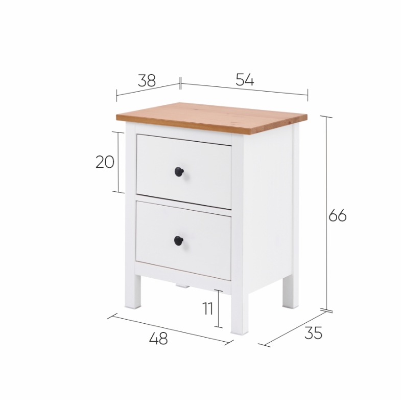HEMNES ХЕМНЭС  КЫМÖР Комод 2 ящика белый/светло-коричневый - тумба прикроватная