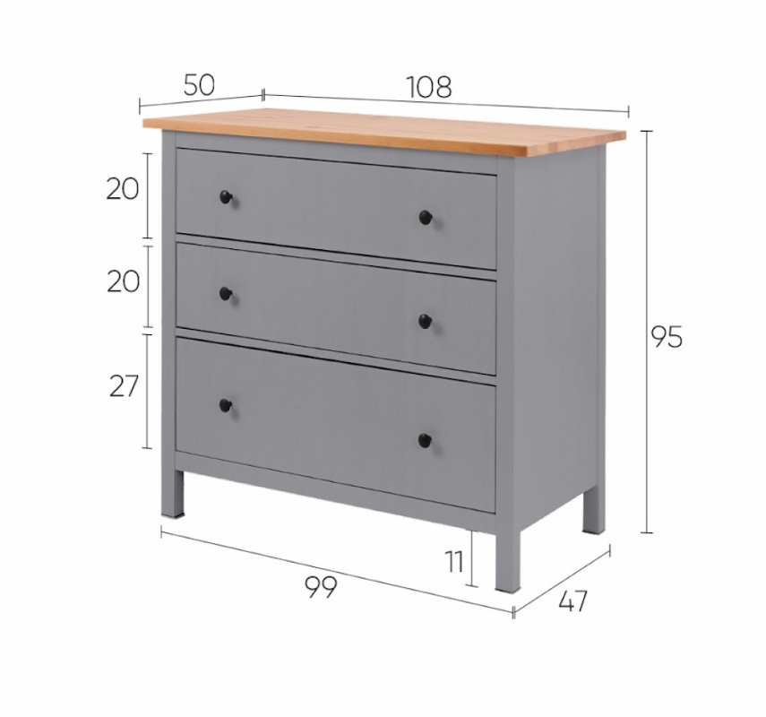 HEMNES ХЕМНЭС  КЫМÖР Комод 3 ящика серый/светло-коричневый
