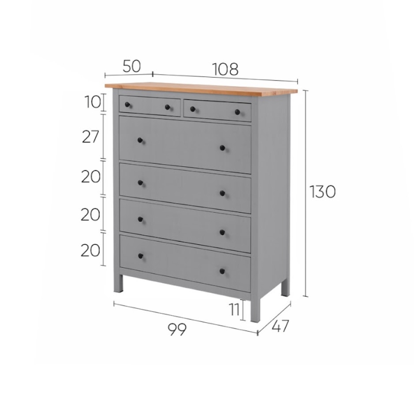 HEMNES ХЕМНЭС  КЫМÖР Комод 6 ящиков серый/светло-коричневый