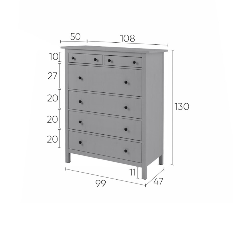 HEMNES ХЕМНЭС  КЫМÖР Комод 6 ящиков серый