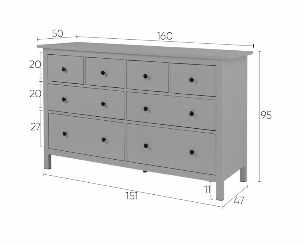 HEMNES ХЕМНЭС  КЫМÖР Комод 8 ящиков серый