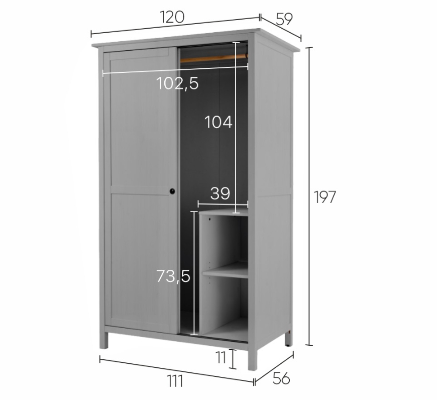 HEMNES ХЕМНЭС  КЫМÖР Шкаф с 2 дверями серый
