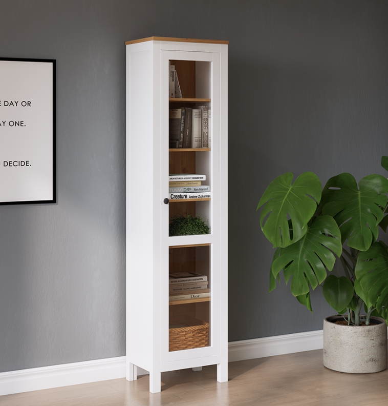 HEMNES ХЕМНЭС  КЫМÖР Шкаф-витрина с дверью стекло белый/светло-коричневый