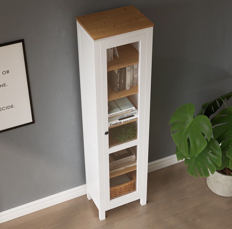 HEMNES ХЕМНЭС  КЫМÖР Шкаф-витрина с дверью стекло белый/светло-коричневый
