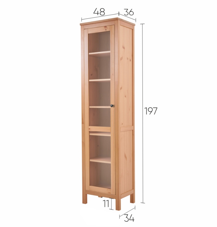 HEMNES ХЕМНЭС  КЫМÖР Шкаф-витрина с дверью стекло светло-коричневый