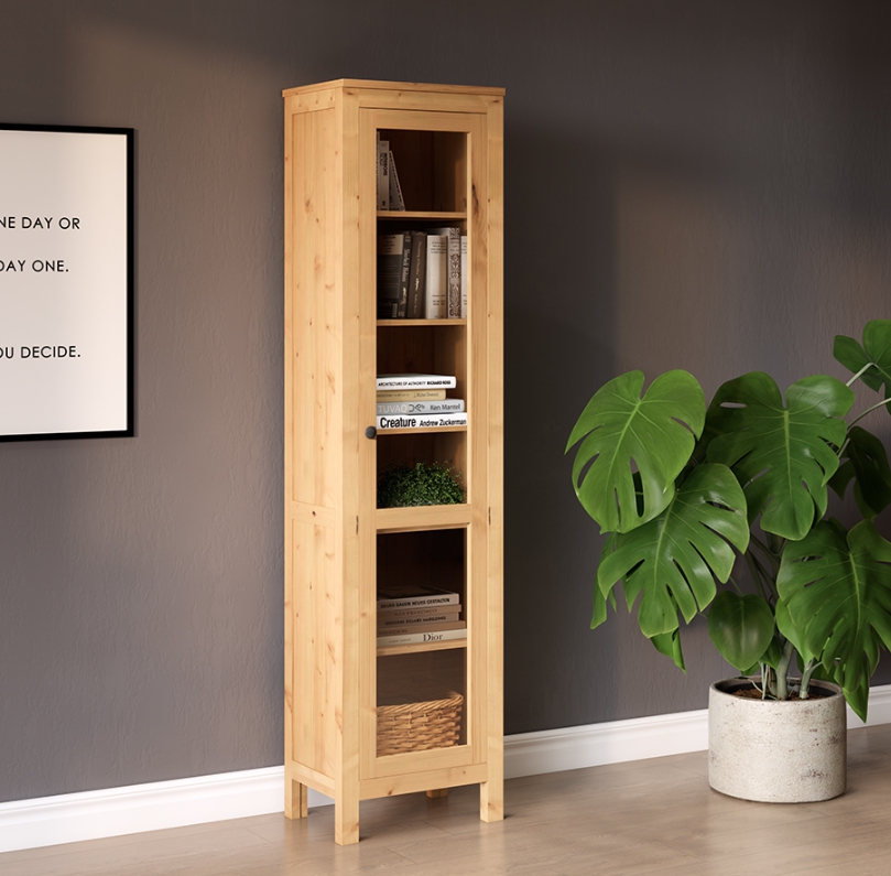 HEMNES ХЕМНЭС  КЫМÖР Шкаф-витрина с дверью стекло светло-коричневый