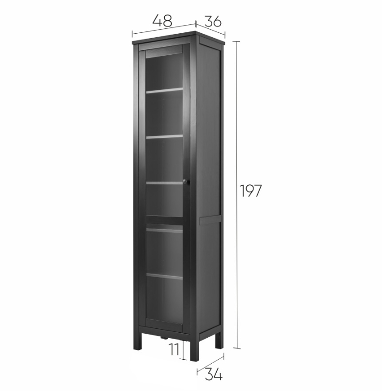 HEMNES ХЕМНЭС  КЫМÖР Шкаф-витрина с дверью стекло черный