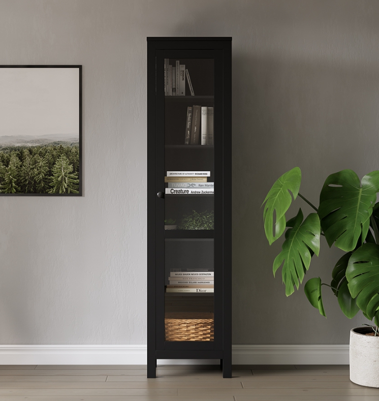HEMNES ХЕМНЭС  КЫМÖР Шкаф-витрина с дверью стекло черный