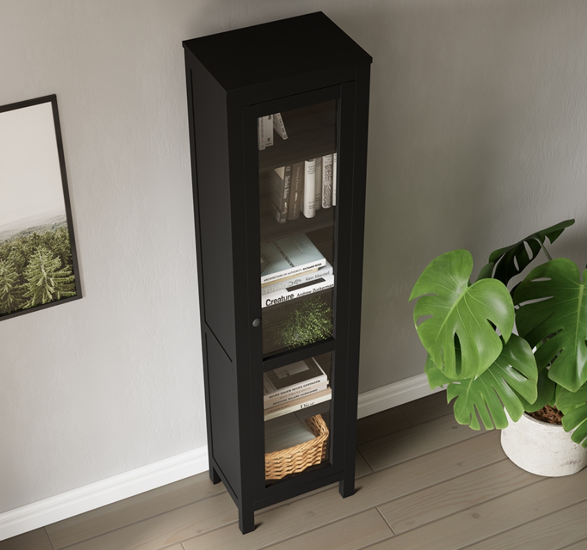 HEMNES ХЕМНЭС  КЫМÖР Шкаф-витрина с дверью стекло черный