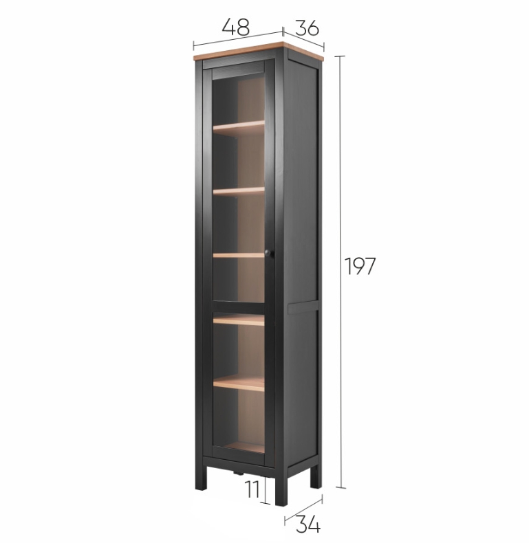 HEMNES ХЕМНЭС  КЫМÖР Шкаф-витрина с дверью стекло черный/светло-коричневый