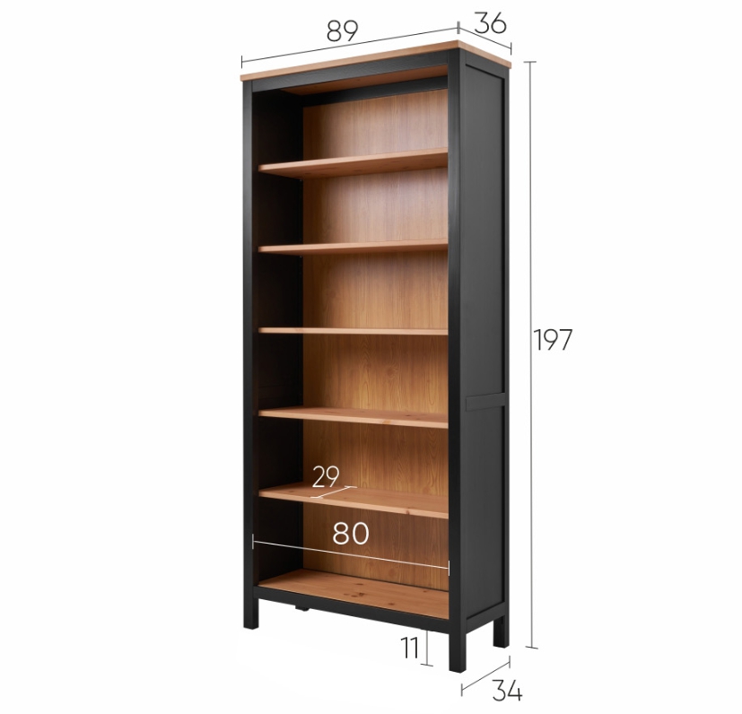 HEMNES ХЕМНЭС  КЫМÖР стеллаж чёрный/светло-коричневый ширина 90 см
