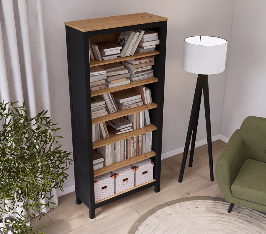 HEMNES ХЕМНЭС  КЫМÖР стеллаж чёрный/светло-коричневый ширина 90 см