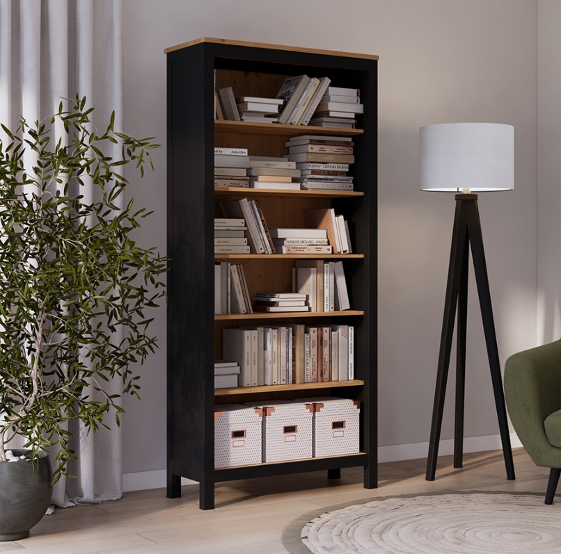 HEMNES ХЕМНЭС  КЫМÖР стеллаж чёрный/светло-коричневый ширина 90 см