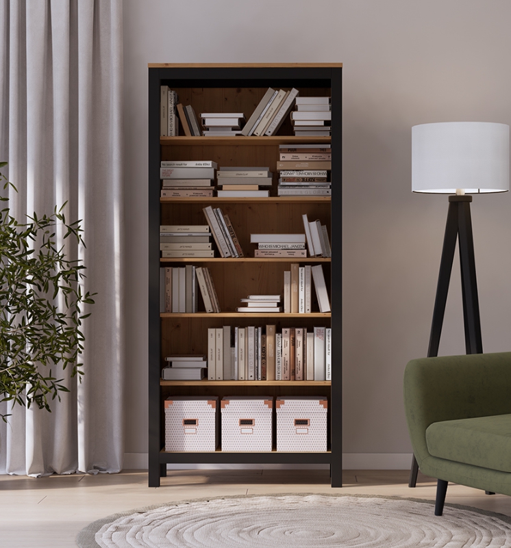 HEMNES ХЕМНЭС  КЫМÖР стеллаж чёрный/светло-коричневый ширина 90 см