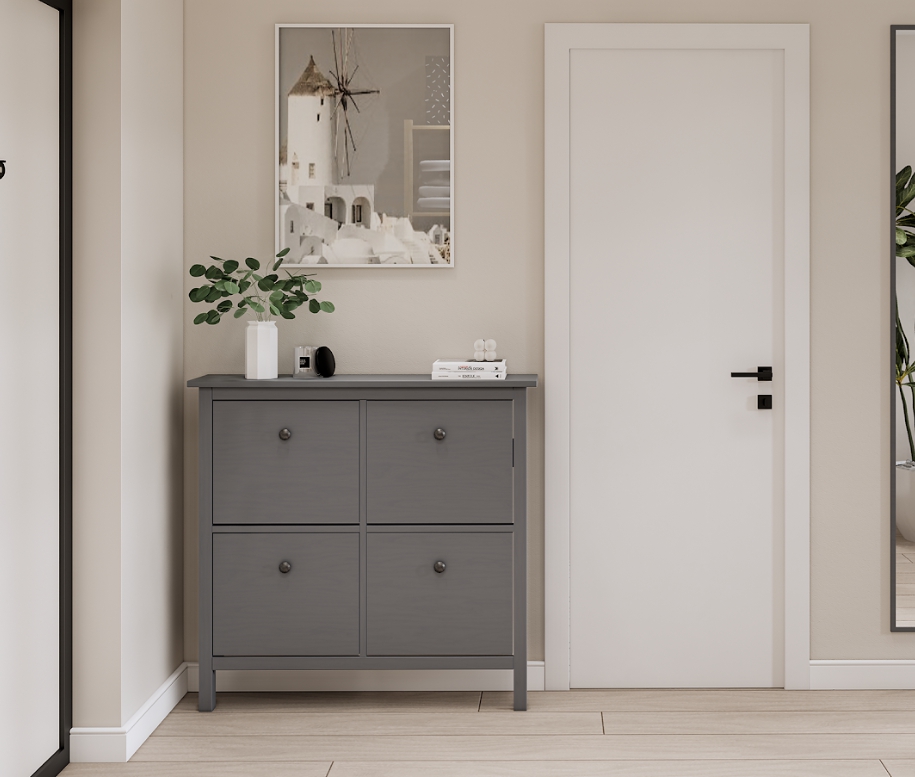HEMNES ХЕМНЭС  КЫМÖР Тумба для обуви серая 4 отделения