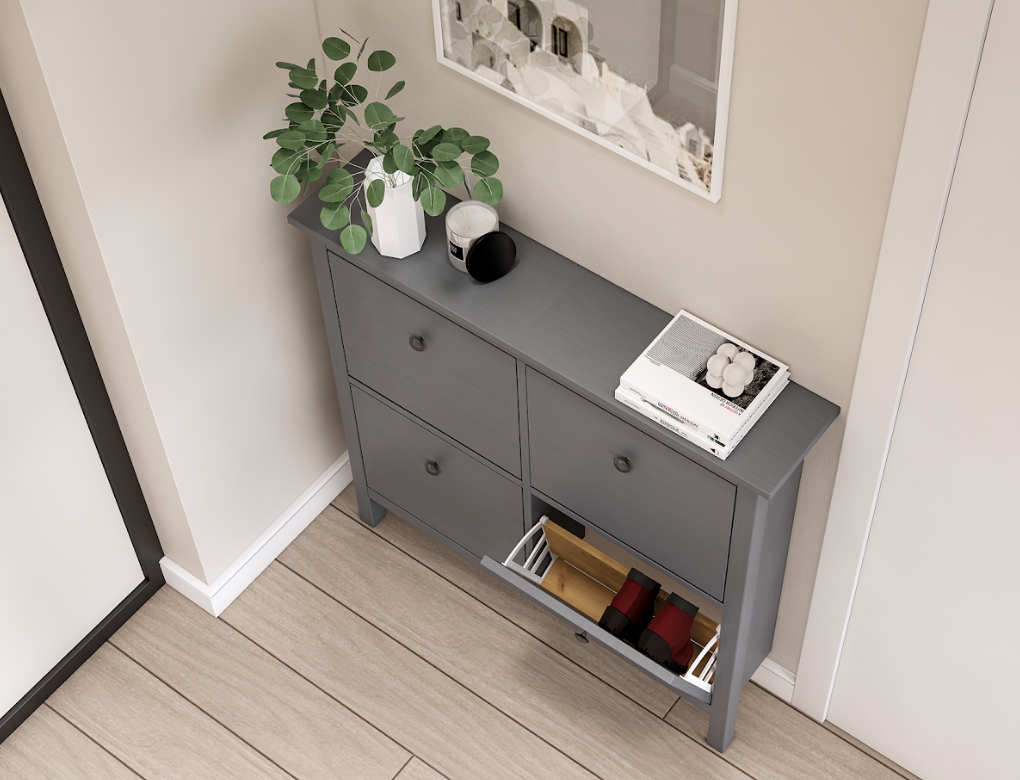 HEMNES ХЕМНЭС  КЫМÖР Тумба для обуви серая 4 отделения