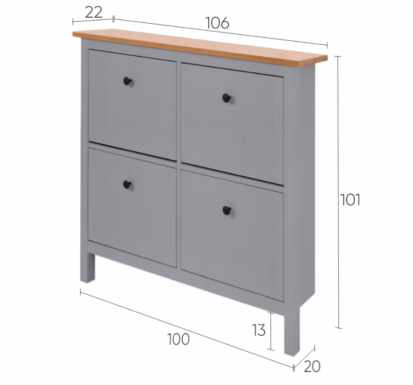 HEMNES ХЕМНЭС  КЫМÖР Тумба для обуви серая/светло-коричневая 4 отделения