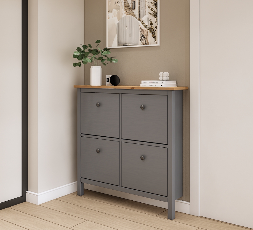 HEMNES ХЕМНЭС  КЫМÖР Тумба для обуви серая/светло-коричневая 4 отделения