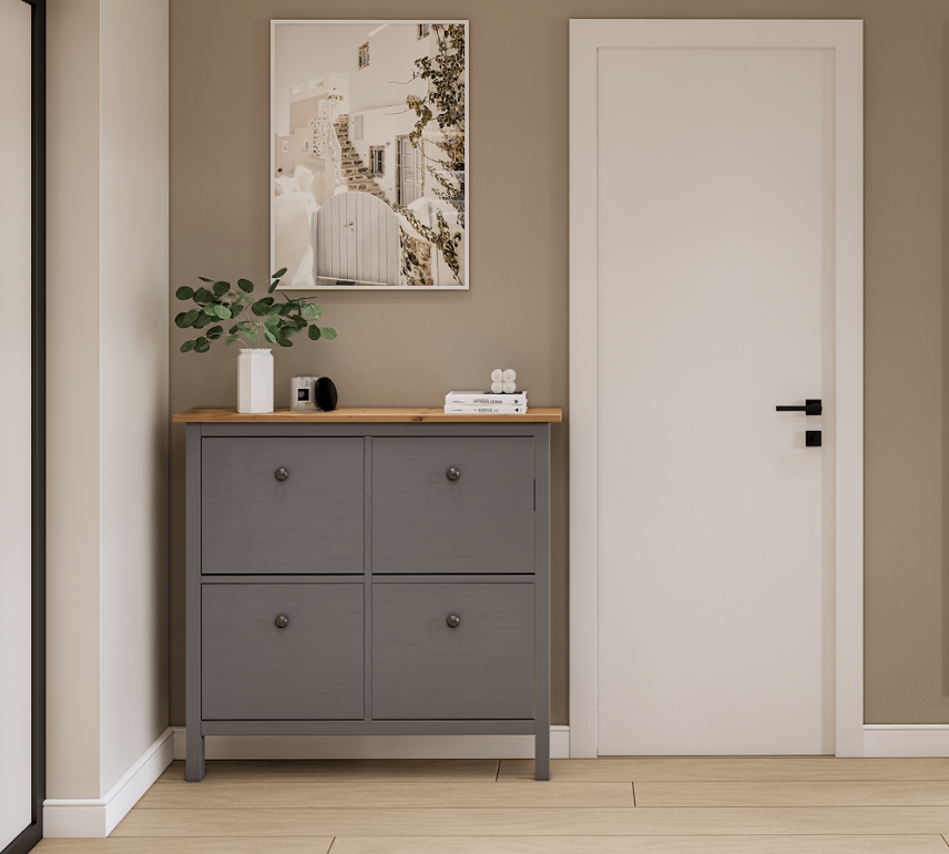 HEMNES ХЕМНЭС  КЫМÖР Тумба для обуви серая/светло-коричневая 4 отделения