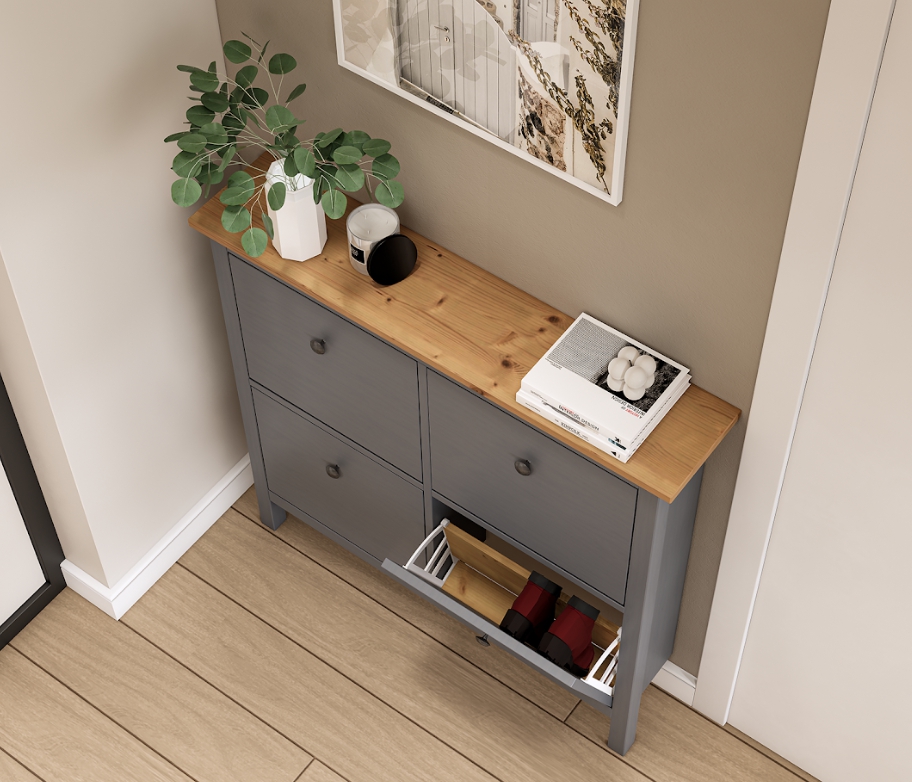 HEMNES ХЕМНЭС  КЫМÖР Тумба для обуви серая/светло-коричневая 4 отделения