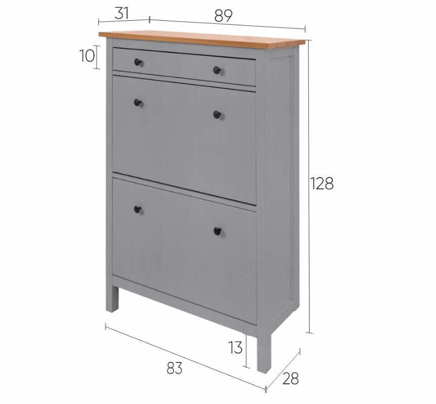 HEMNES ХЕМНЭС  КЫМÖР Тумба для обуви серый/светло-коричневый 2 отделения и ящик