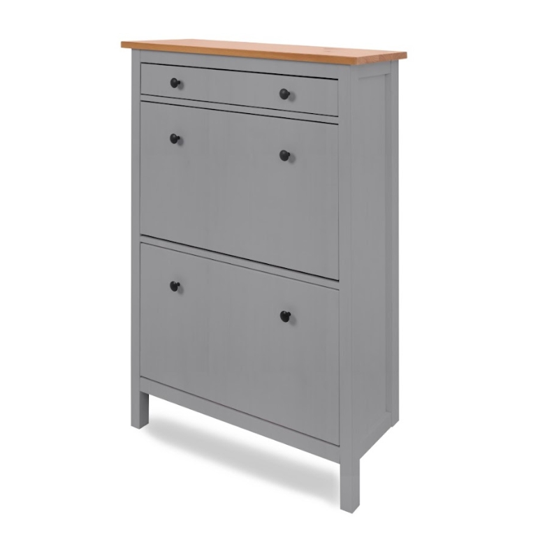 HEMNES ХЕМНЭС  КЫМÖР Тумба для обуви серый/светло-коричневый 2 отделения и ящик
