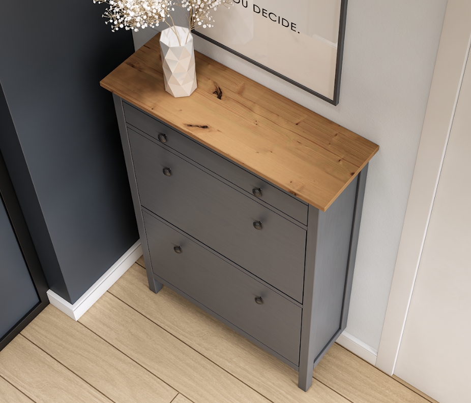 HEMNES ХЕМНЭС  КЫМÖР Тумба для обуви серый/светло-коричневый 2 отделения и ящик