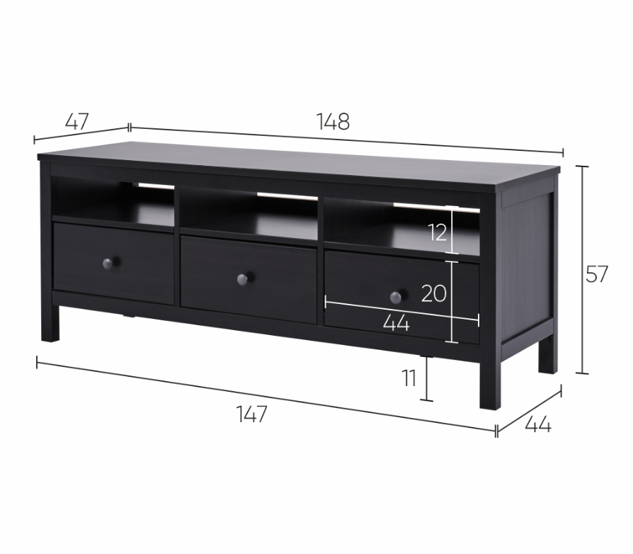 HEMNES ХЕМНЭС  КЫМÖР Тумба ТВ черная 3 ящика 148 см