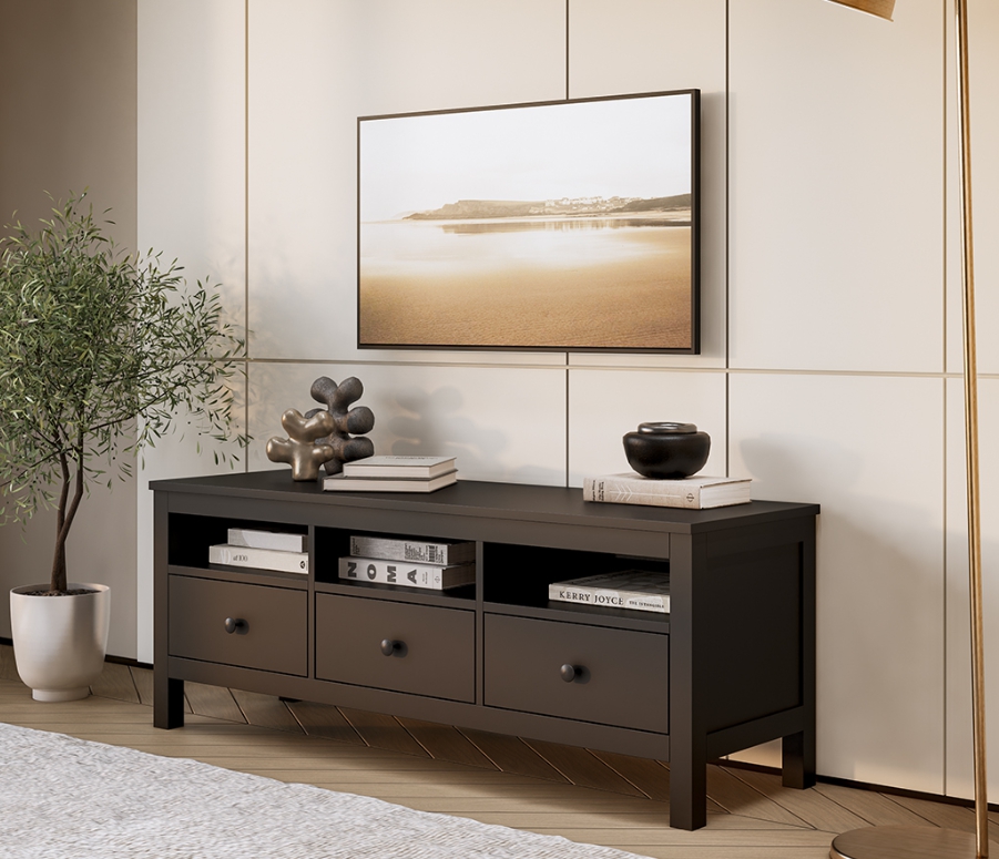 HEMNES ХЕМНЭС  КЫМÖР Тумба ТВ черная 3 ящика 148 см