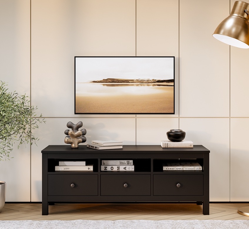 HEMNES ХЕМНЭС  КЫМÖР Тумба ТВ черная 3 ящика 148 см