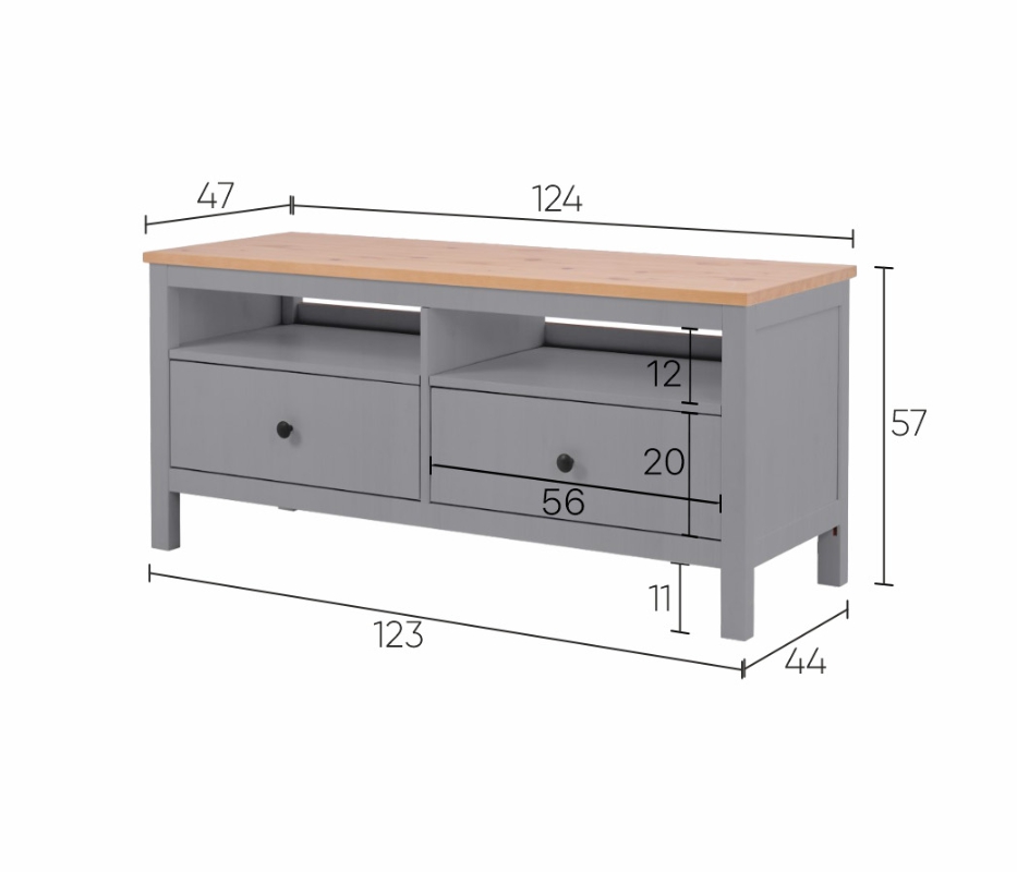 HEMNES ХЕМНЭС  КЫМÖР Тумба ТВ серая/светло-коричневая 2 ящика 124 см