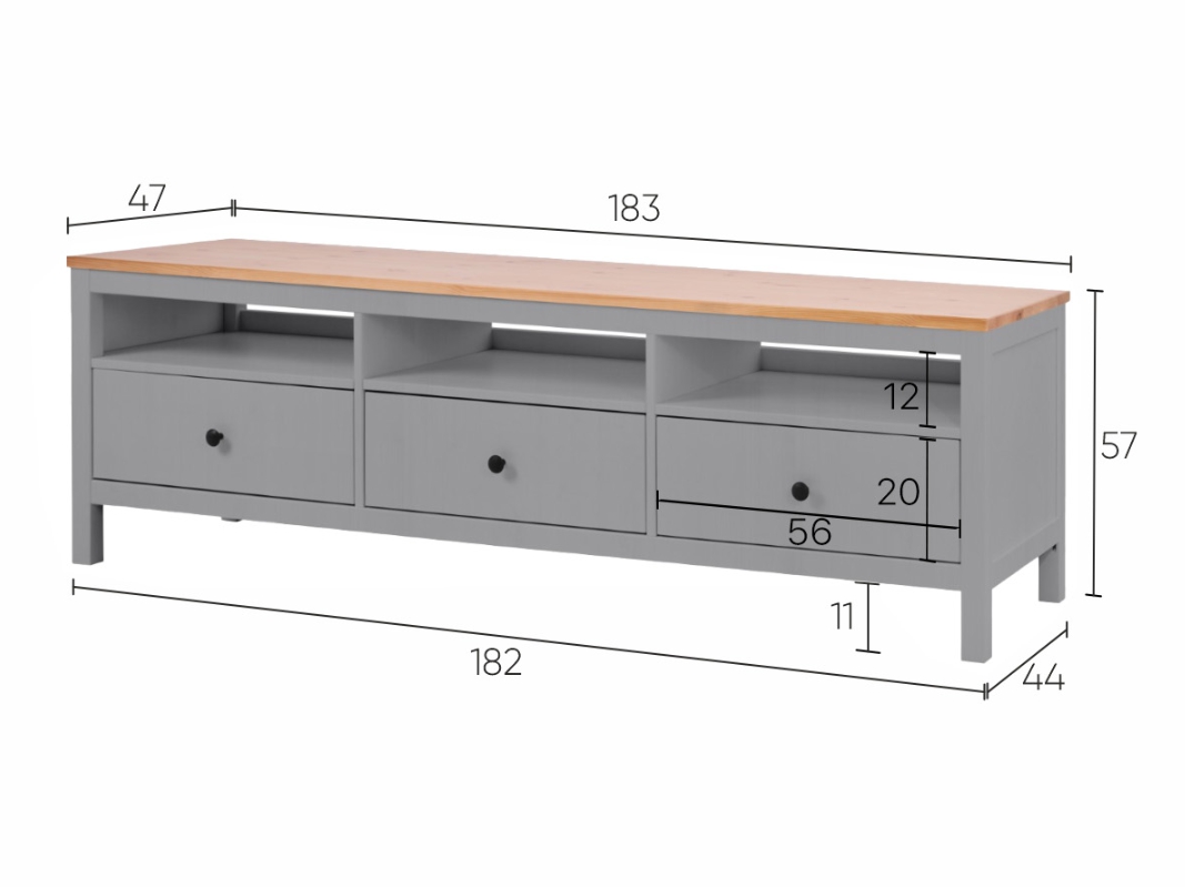 HEMNES ХЕМНЭС  КЫМÖР Тумба ТВ серый/натуральный 3 ящика 183 см