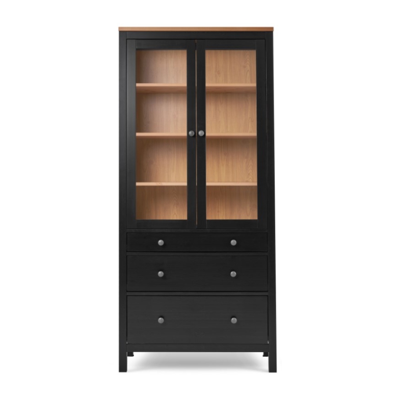 HEMNES ХЕМНЭС  КЫМÖР Шкаф-витрина черный/светло-коричневый
