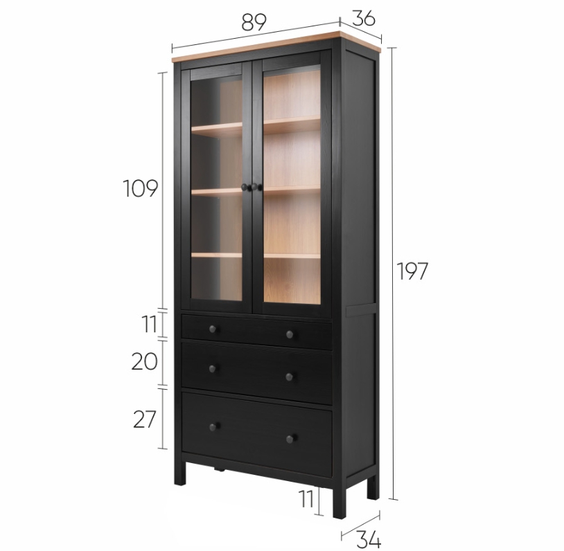 HEMNES ХЕМНЭС  КЫМÖР Шкаф-витрина черный/светло-коричневый