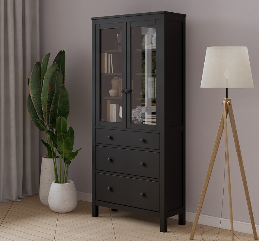 HEMNES ХЕМНЭС  КЫМÖР Шкаф-витрина черный