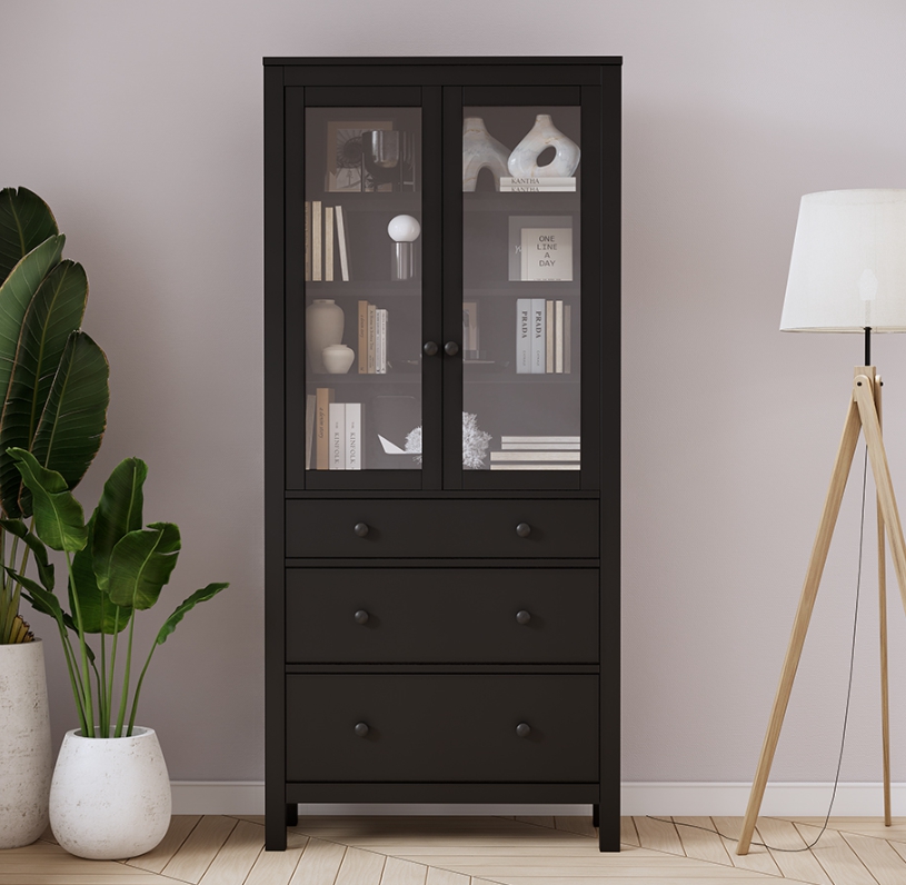 HEMNES ХЕМНЭС  КЫМÖР Шкаф-витрина черный