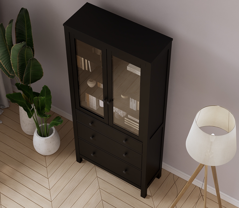 HEMNES ХЕМНЭС  КЫМÖР Шкаф-витрина черный
