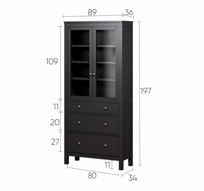 HEMNES ХЕМНЭС  КЫМÖР Шкаф-витрина черный