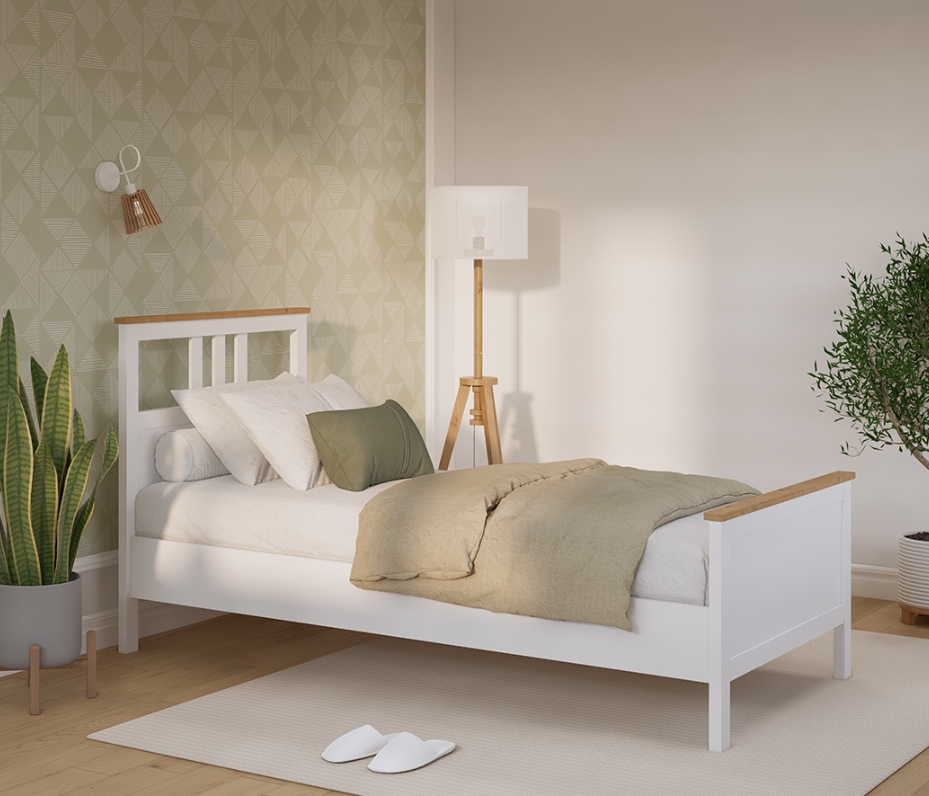 HEMNES ХНМНЭС  КЫМÖР кровать белая/светло-коричневая 90*200