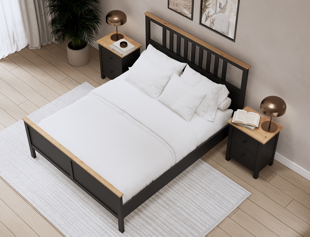 HEMNES ХНМНЭС  КЫМÖР кровать черная/светло-коричневая 160*200
