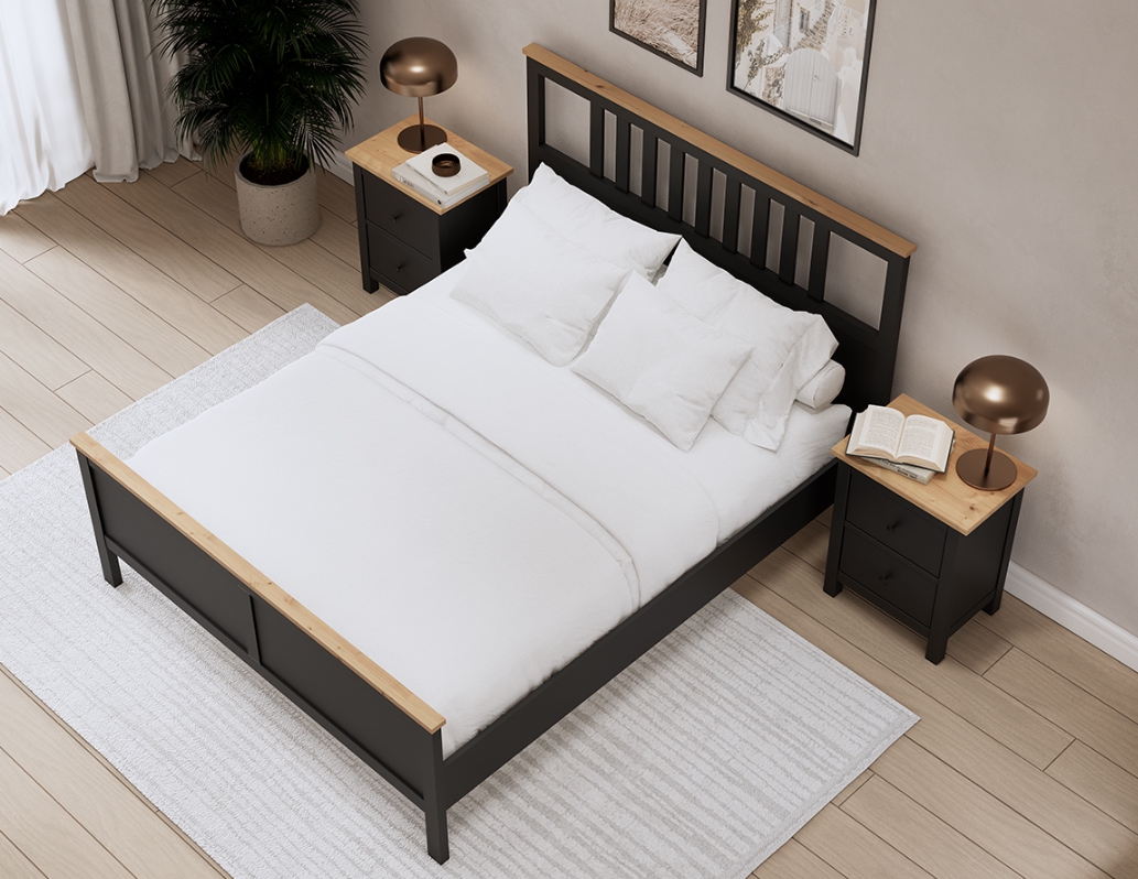 HEMNES ХНМНЭС  КЫМÖР кровать чёрный/светло-коричневый 140*200