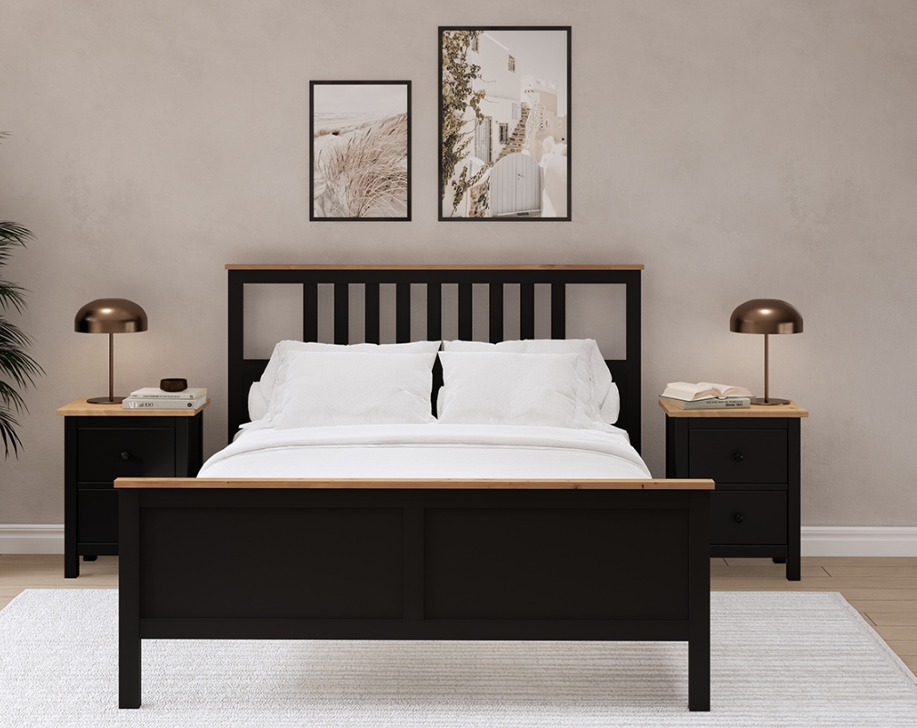 HEMNES ХНМНЭС  КЫМÖР кровать чёрный/светло-коричневый 140*200
