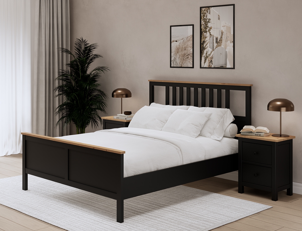 HEMNES ХНМНЭС  КЫМÖР кровать чёрный/светло-коричневый 140*200