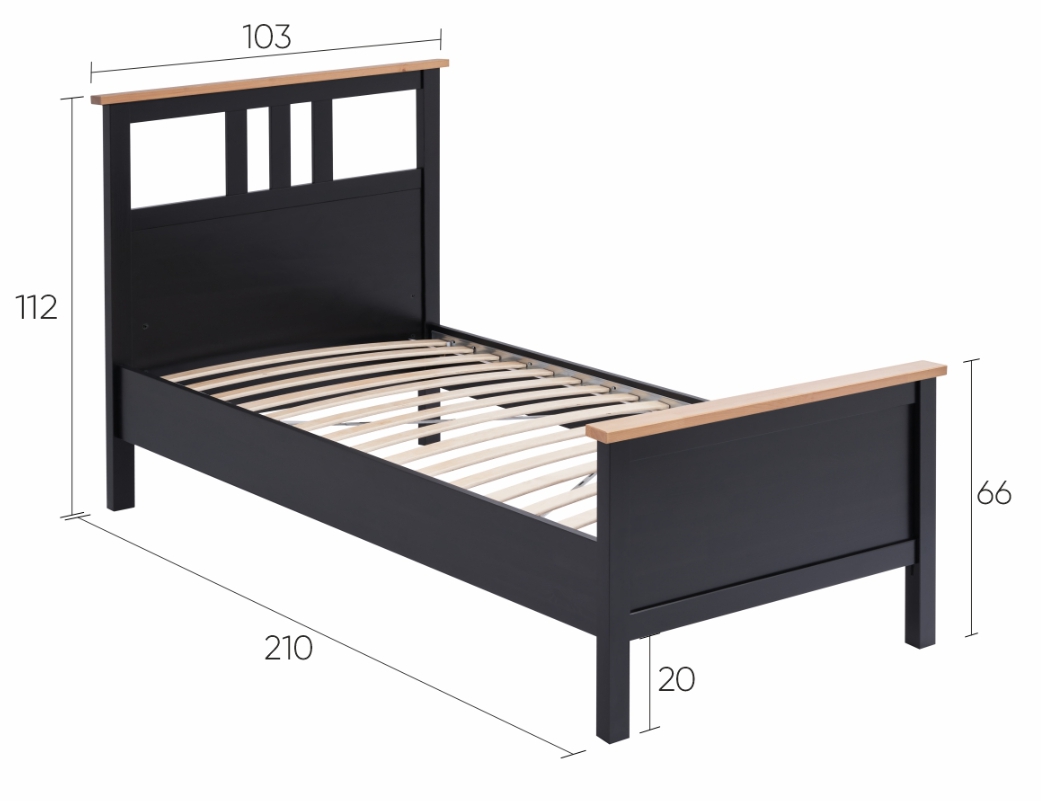 HEMNES ХНМНЭС  КЫМÖР кровать черная/светло-коричневая 90*200