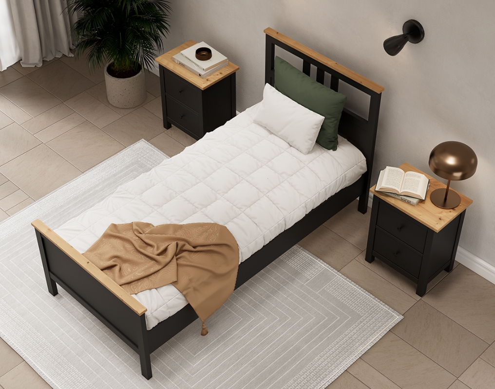 HEMNES ХНМНЭС  КЫМÖР кровать черная/светло-коричневая 90*200