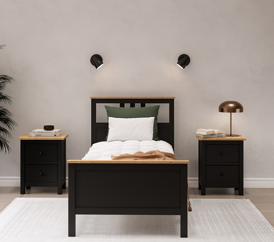 HEMNES ХНМНЭС  КЫМÖР кровать черная/светло-коричневая 90*200
