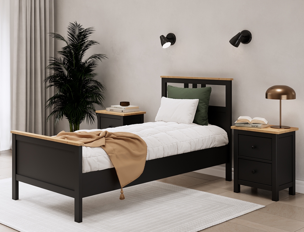 HEMNES ХНМНЭС  КЫМÖР кровать черная/светло-коричневая 90*200