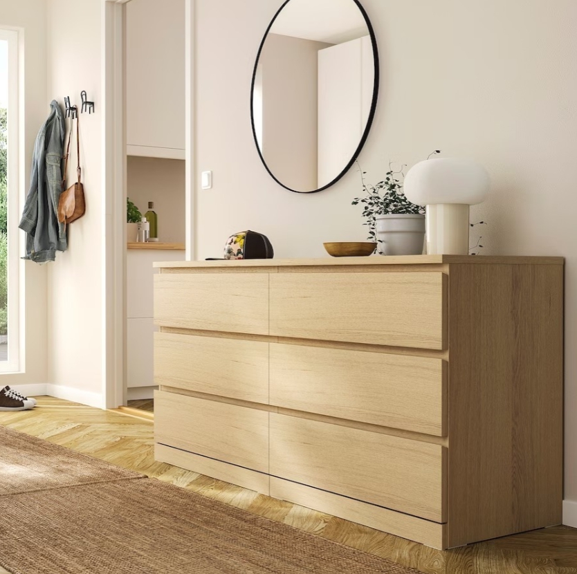 VÄRMA/MALM комод белёный дуб 6 ящиков
